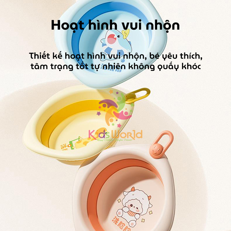 Thau chậu rửa mặt gấp gọn cho trẻ sơ sinh kiểu dáng hình thoi hoạ tiết động vật dung tích 3000ml chống rơi và chịu nhiệt độ cao