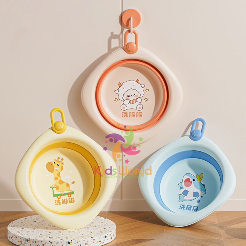 Thau chậu rửa mặt gấp gọn cho trẻ sơ sinh kiểu dáng hình thoi hoạ tiết động vật dung tích 3000ml chống rơi và chịu nhiệt độ cao