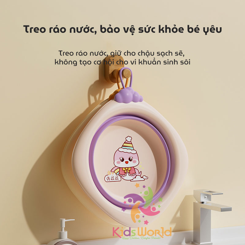 Thau chậu rửa mặt gấp gọn cho trẻ sơ sinh kiểu dáng hình thoi hoạ tiết rắn dung tích 3000ml chống rơi và chịu nhiệt độ cao
