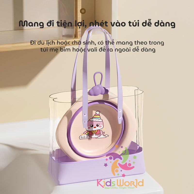 Thau chậu rửa mặt gấp gọn cho trẻ sơ sinh kiểu dáng hình thoi hoạ tiết rắn dung tích 3000ml chống rơi và chịu nhiệt độ cao