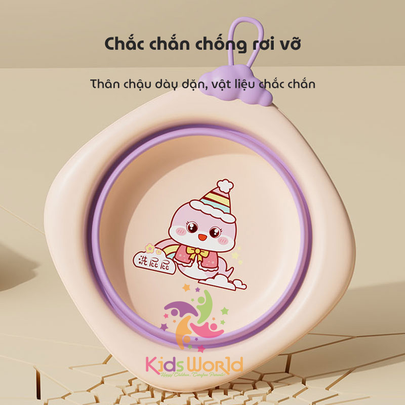 Thau chậu rửa mặt gấp gọn cho trẻ sơ sinh kiểu dáng hình thoi hoạ tiết rắn dung tích 3000ml chống rơi và chịu nhiệt độ cao