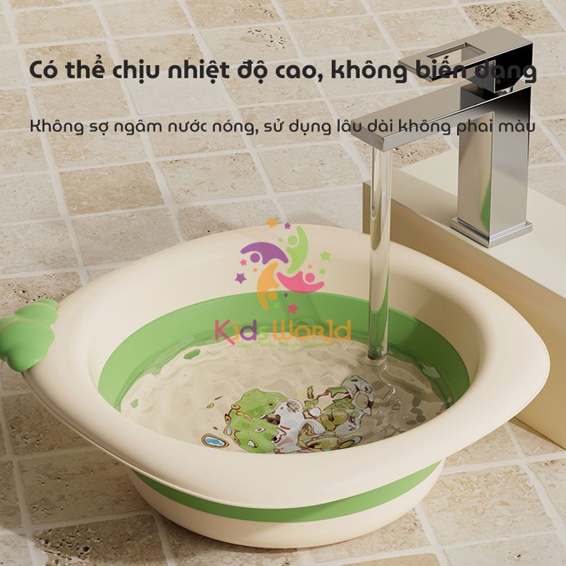 Thau chậu rửa mặt gấp gọn cho trẻ sơ sinh kiểu dáng hình thoi hoạ tiết rắn dung tích 3000ml chống rơi và chịu nhiệt độ cao