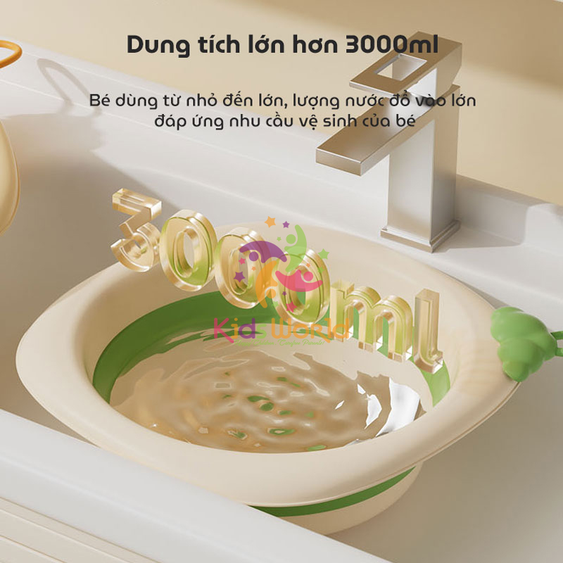 Thau chậu rửa mặt gấp gọn cho trẻ sơ sinh kiểu dáng hình thoi hoạ tiết rắn dung tích 3000ml chống rơi và chịu nhiệt độ cao
