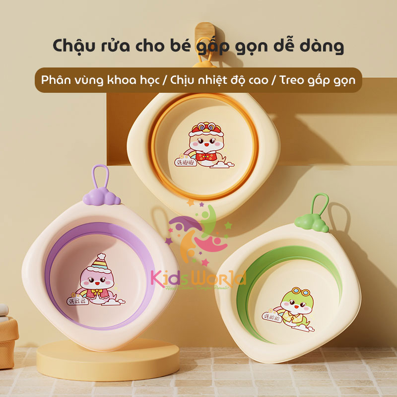Thau chậu rửa mặt gấp gọn cho trẻ sơ sinh kiểu dáng hình thoi hoạ tiết rắn dung tích 3000ml chống rơi và chịu nhiệt độ cao