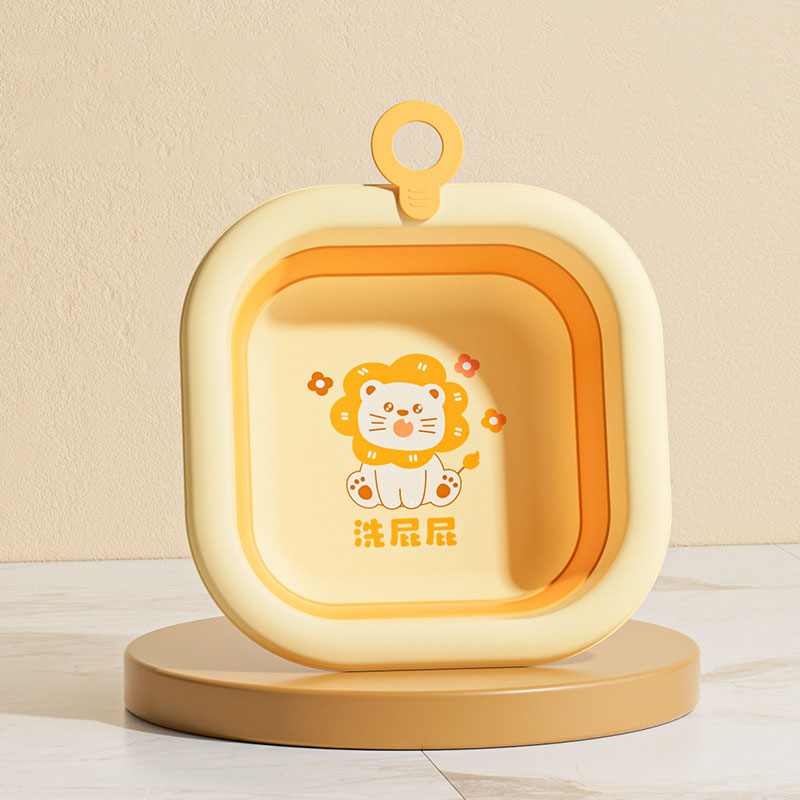Thau chậu rửa mặt gấp gọn cho trẻ sơ sinh kiểu dáng hình vuông hoạ tiết động vật dung tích 3500ml chống rơi và chịu nhiệt độ cao