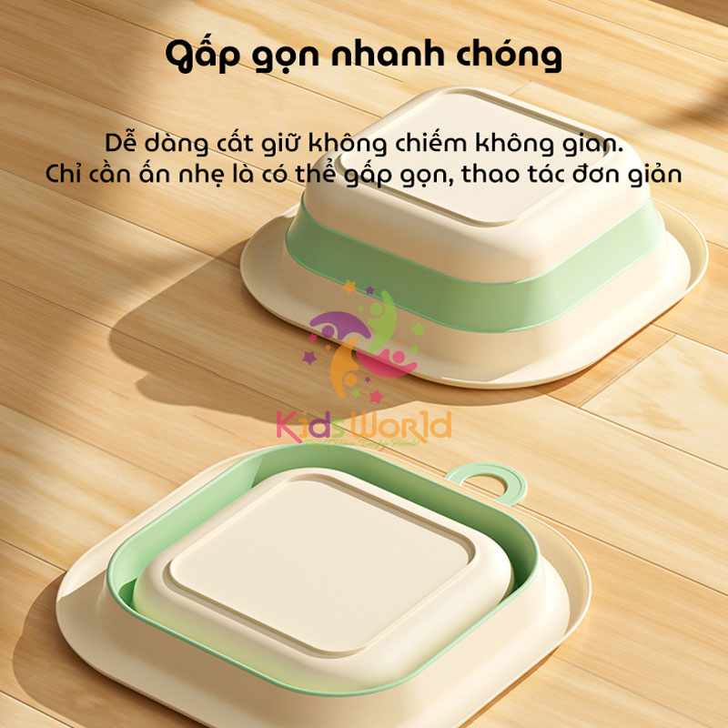 Thau chậu rửa mặt gấp gọn cho trẻ sơ sinh kiểu dáng hình vuông hoạ tiết động vật dung tích 3500ml chống rơi và chịu nhiệt độ cao