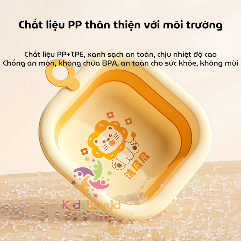 Thau chậu rửa mặt gấp gọn cho trẻ sơ sinh kiểu dáng hình vuông hoạ tiết động vật dung tích 3500ml chống rơi và chịu nhiệt độ cao