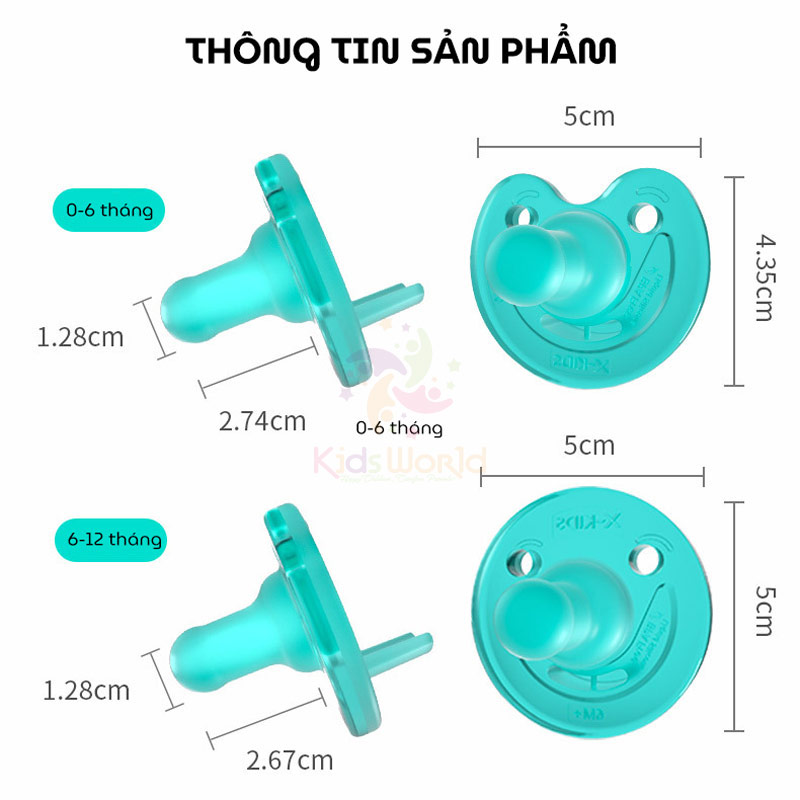 Ti giả, ti ngậm silicon cho bé X-KIDS 0-6 tháng, 6-18 tháng chống đầy hơi, làm dịu và hỗ trợ cai sữa