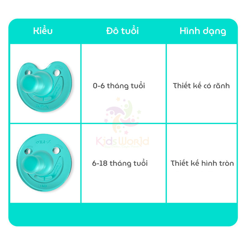 Ti giả, ti ngậm silicon cho bé X-KIDS 0-6 tháng, 6-18 tháng chống đầy hơi, làm dịu và hỗ trợ cai sữa