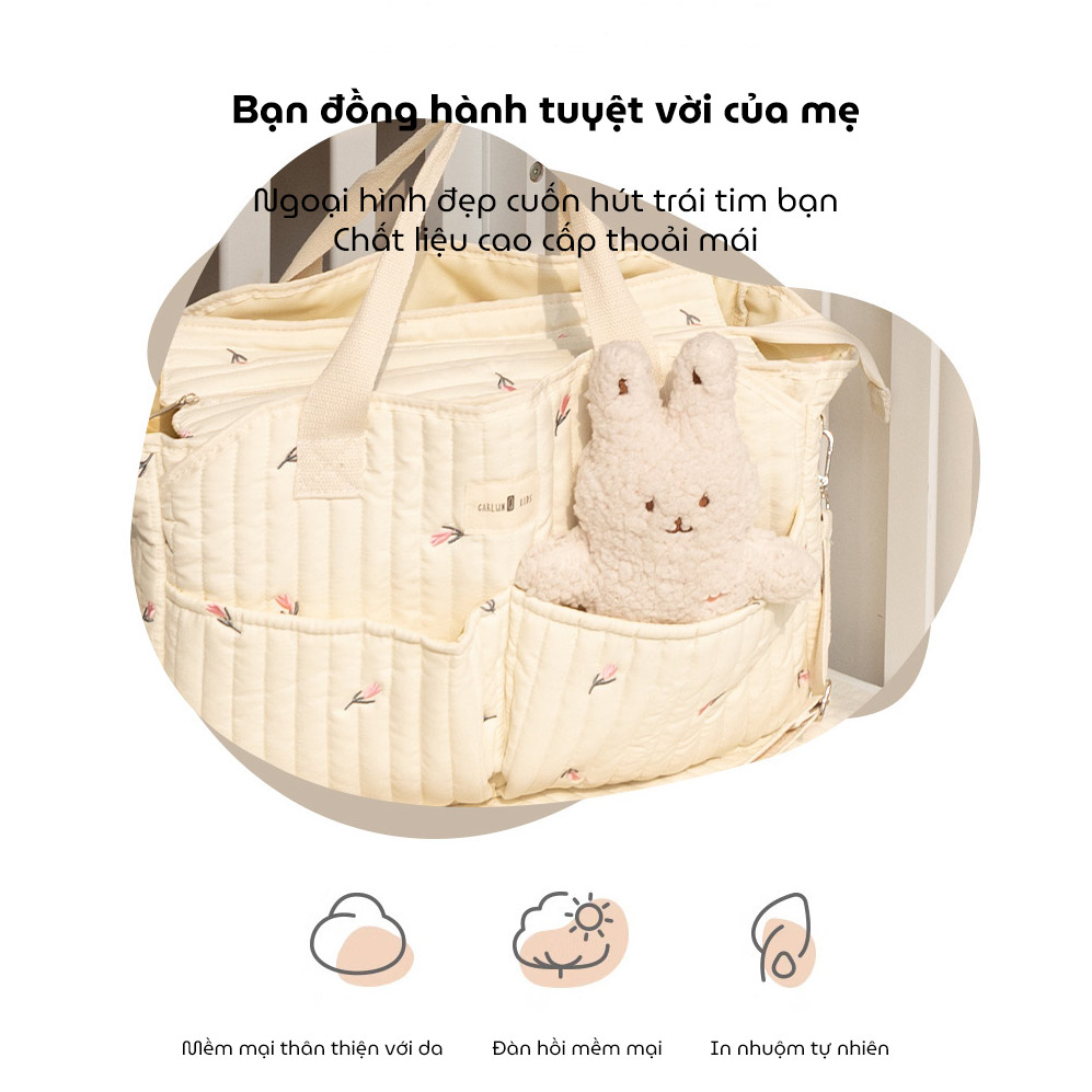 Túi bỉm sữa CALLUX KIDS túi đựng đồ cho mẹ và bé có thiết kế chần bông và thêu hình theo phong cách Hàn Quốc