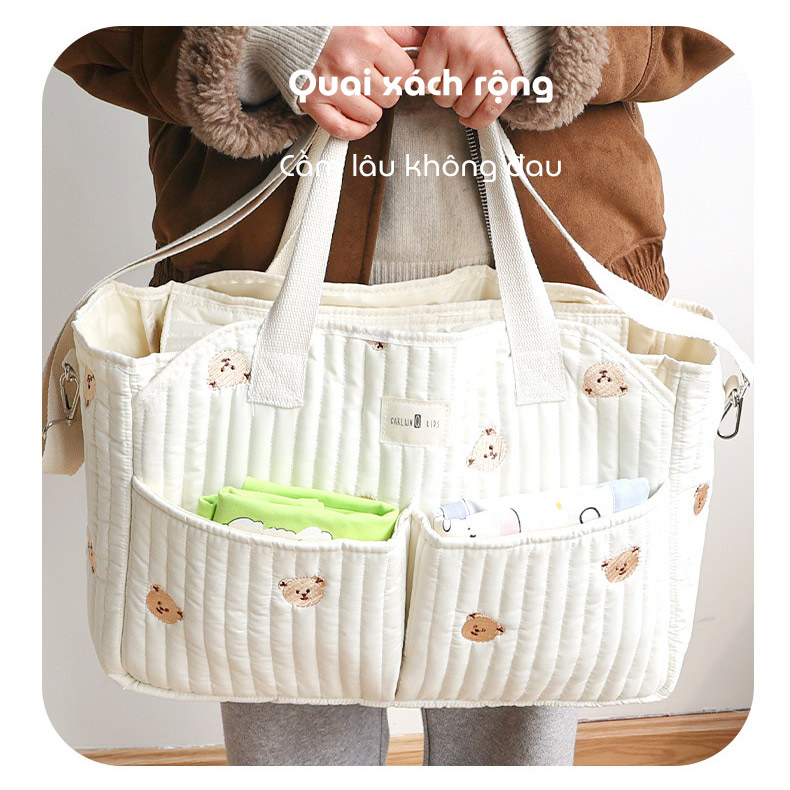 Túi bỉm sữa CALLUX KIDS túi đựng đồ cho mẹ và bé có thiết kế chần bông và thêu hình theo phong cách Hàn Quốc