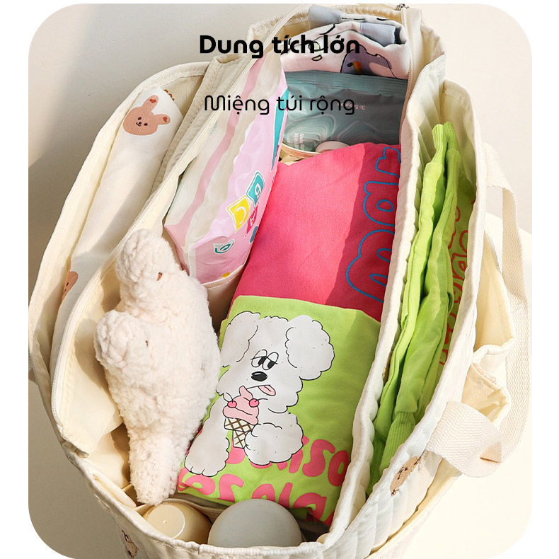 Túi bỉm sữa CALLUX KIDS túi đựng đồ cho mẹ và bé có thiết kế chần bông và thêu hình theo phong cách Hàn Quốc