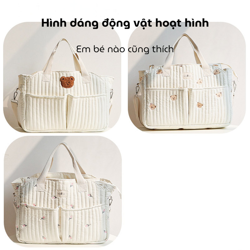 Túi bỉm sữa CALLUX KIDS túi đựng đồ cho mẹ và bé có thiết kế chần bông và thêu hình theo phong cách Hàn Quốc
