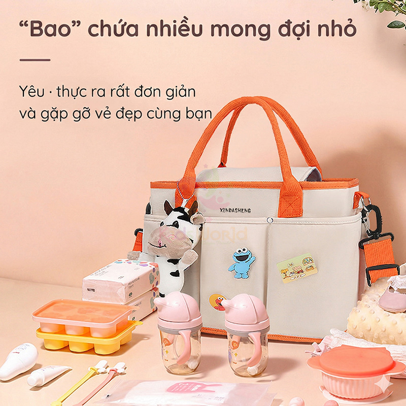 Túi xách bỉm sữa Xindasheng ngăn giữ nhiệt, chống thấm nước, cao cấp phong cách Hàn Quốc đa năng đựng đồ cho mẹ và bé