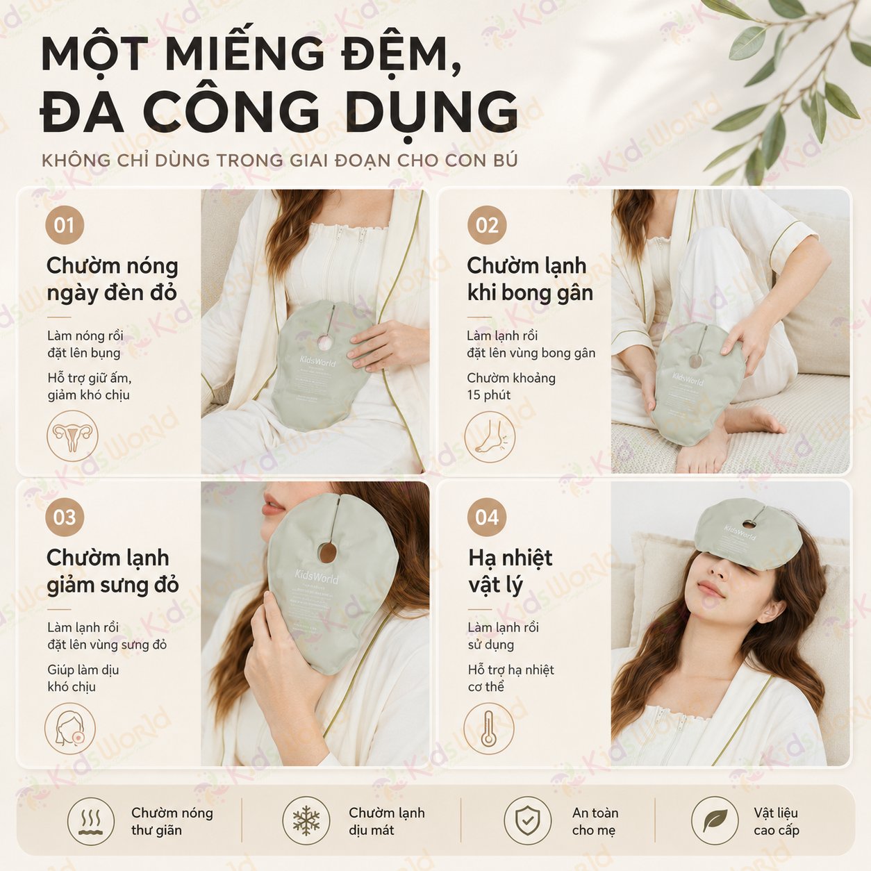 Túi chườm ngực nóng lạnh thông tia sữa KidsWorld 2 chiều cho mẹ sau sinh giảm căng tức bầu ngực, hỗ trợ hút sữa, kích sữa về nhanh hơn