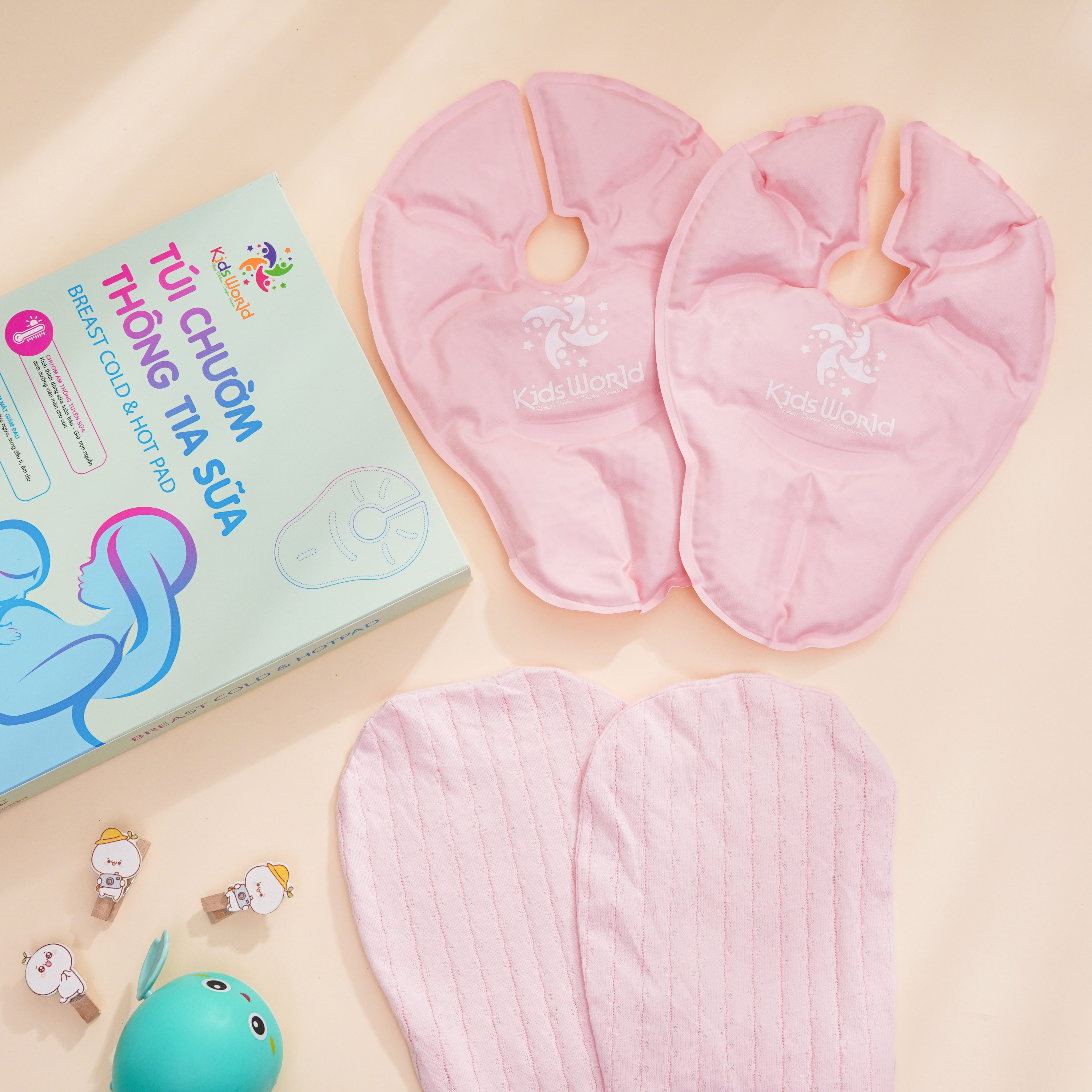 Túi chườm ngực nóng lạnh thông tia sữa KidsWorld 2 chiều cho mẹ sau sinh giảm căng tức bầu ngực, hỗ trợ hút sữa, kích sữa về nhanh hơn