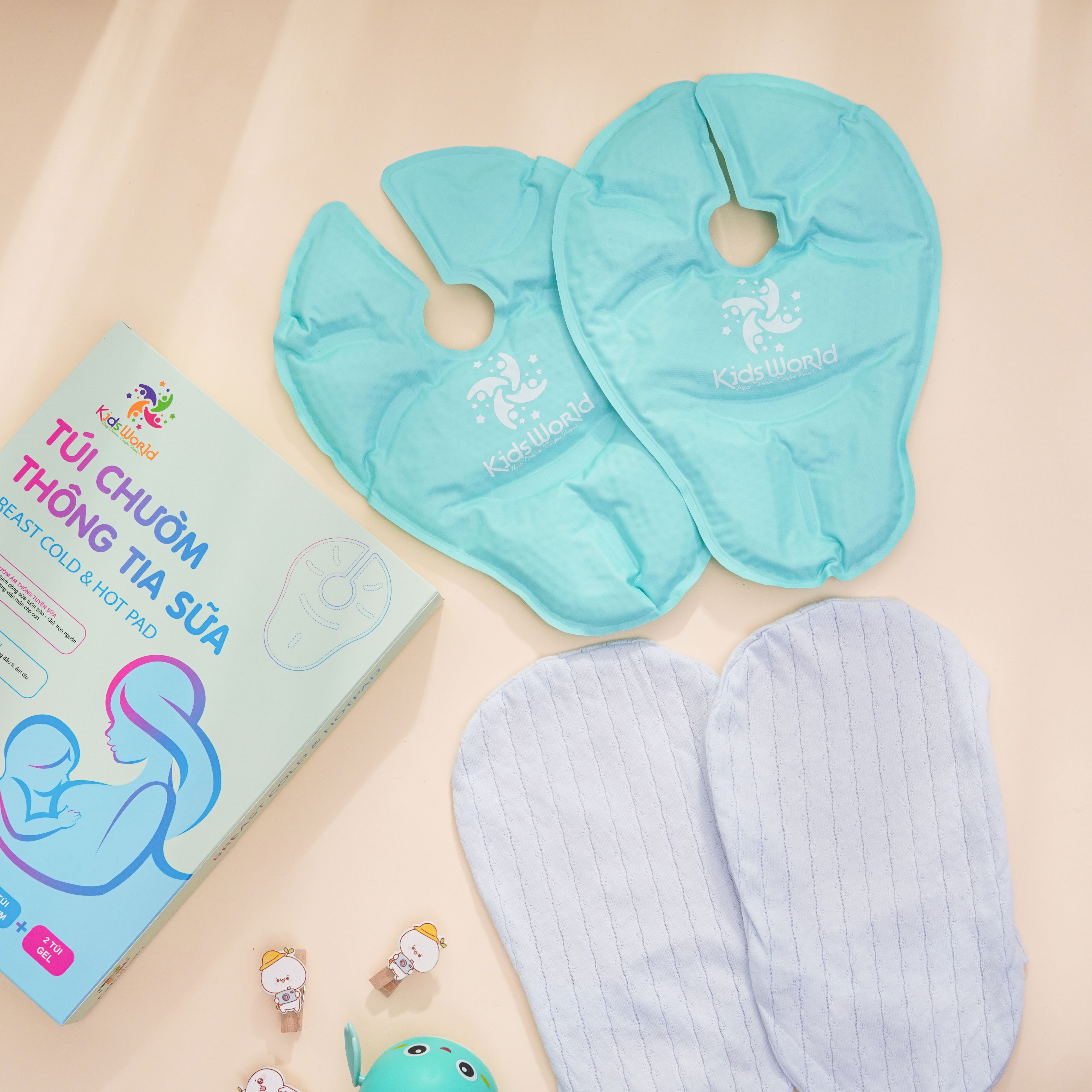 Túi chườm ngực nóng lạnh thông tia sữa KidsWorld 2 chiều cho mẹ sau sinh giảm căng tức bầu ngực, hỗ trợ hút sữa, kích sữa về nhanh hơn