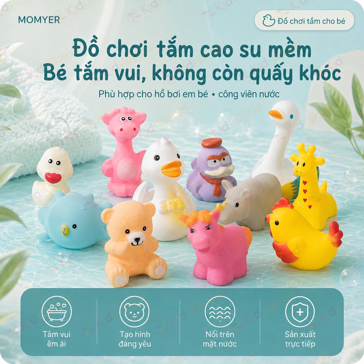 Túi đồ chơi tắm cho bé 12 con thú chip chip vui nhộn, đồ chơi cao su mềm nổi trên mặt nước, bóp kêu bíp bíp, tạo hình đáng yêu cho bé tắm ngoan hơn