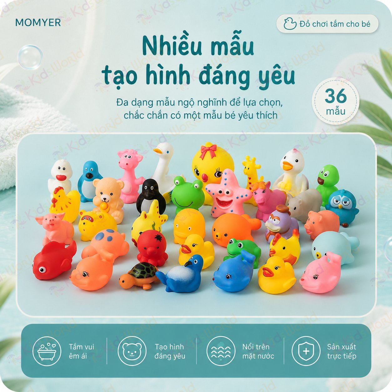 Túi đồ chơi tắm cho bé 12 con thú chip chip vui nhộn, đồ chơi cao su mềm nổi trên mặt nước, bóp kêu bíp bíp, tạo hình đáng yêu cho bé tắm ngoan hơn