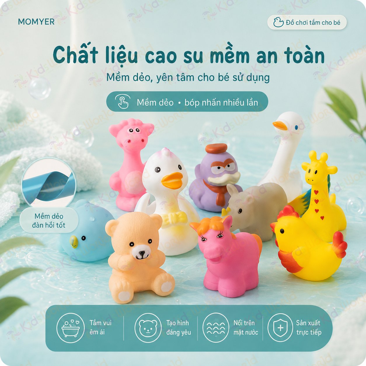 Túi đồ chơi tắm cho bé 12 con thú chip chip vui nhộn, đồ chơi cao su mềm nổi trên mặt nước, bóp kêu bíp bíp, tạo hình đáng yêu cho bé tắm ngoan hơn