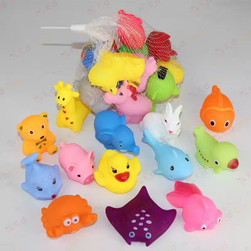 Túi đồ chơi tắm cho bé 12 con thú chip chip vui nhộn, đồ chơi cao su mềm nổi trên mặt nước, bóp kêu bíp bíp, tạo hình đáng yêu cho bé tắm ngoan hơn