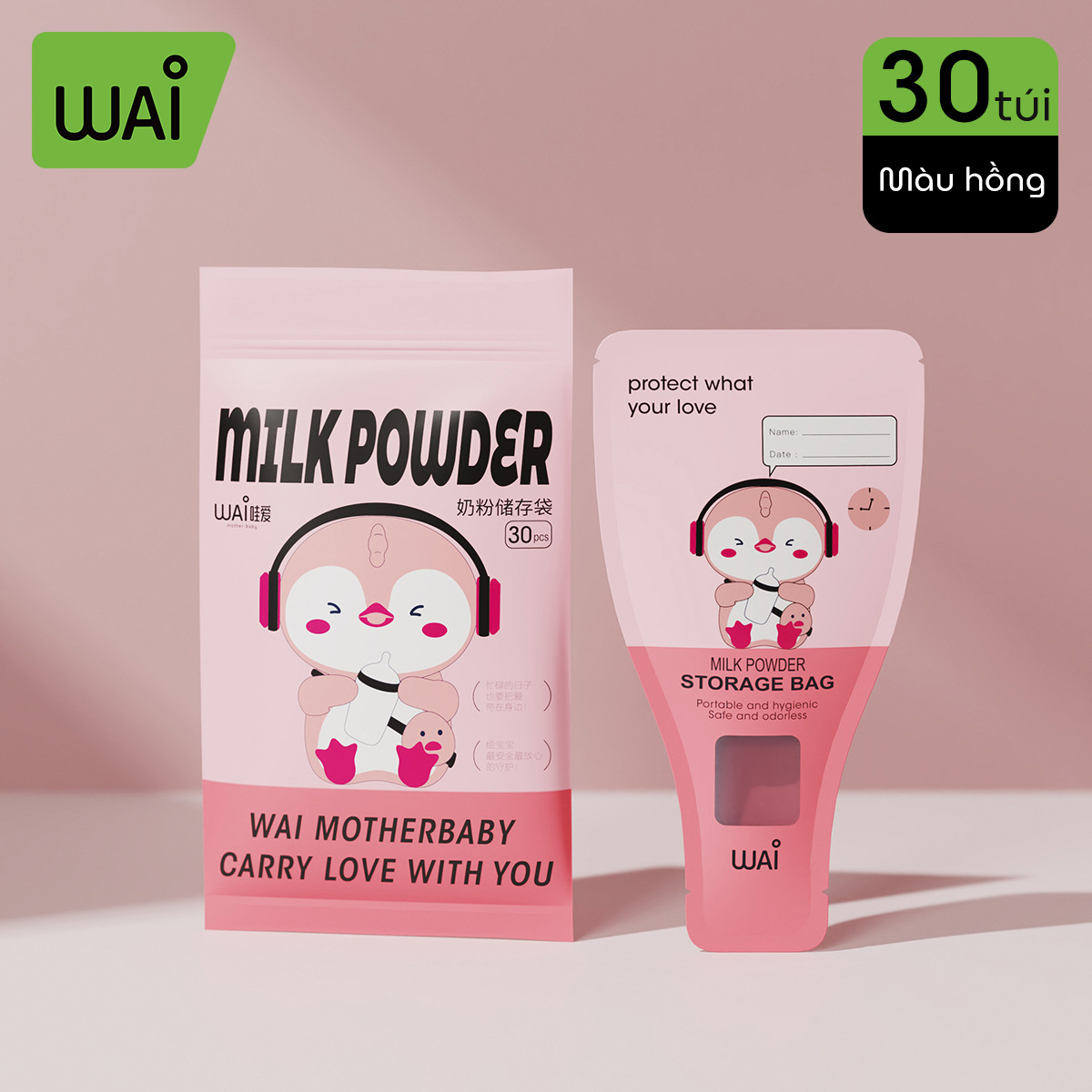 Túi đựng sữa bột, túi trữ sữa bột WAI Milk Powder gói 30 túi giúp mẹ chia sẵn cữ sữa bột cho bé