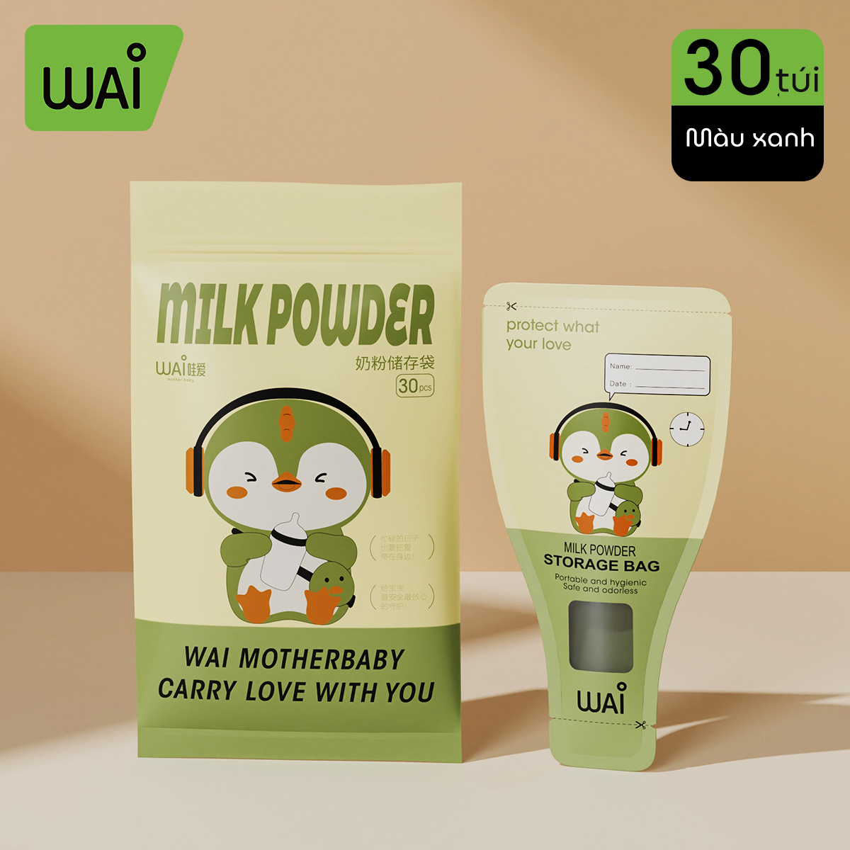 Túi đựng sữa bột, túi trữ sữa bột WAI Milk Powder gói 30 túi giúp mẹ chia sẵn cữ sữa bột cho bé