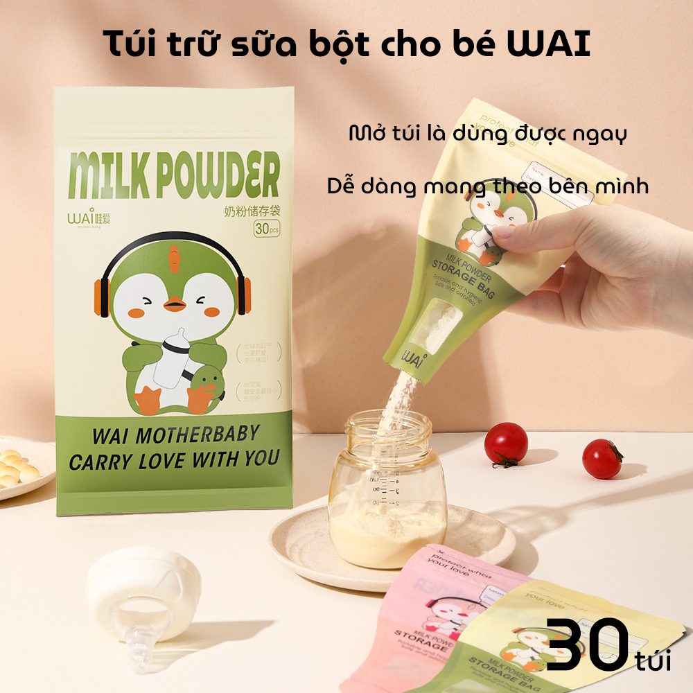 Túi đựng sữa bột, túi trữ sữa bột WAI Milk Powder gói 30 túi giúp mẹ chia sẵn cữ sữa bột cho bé
