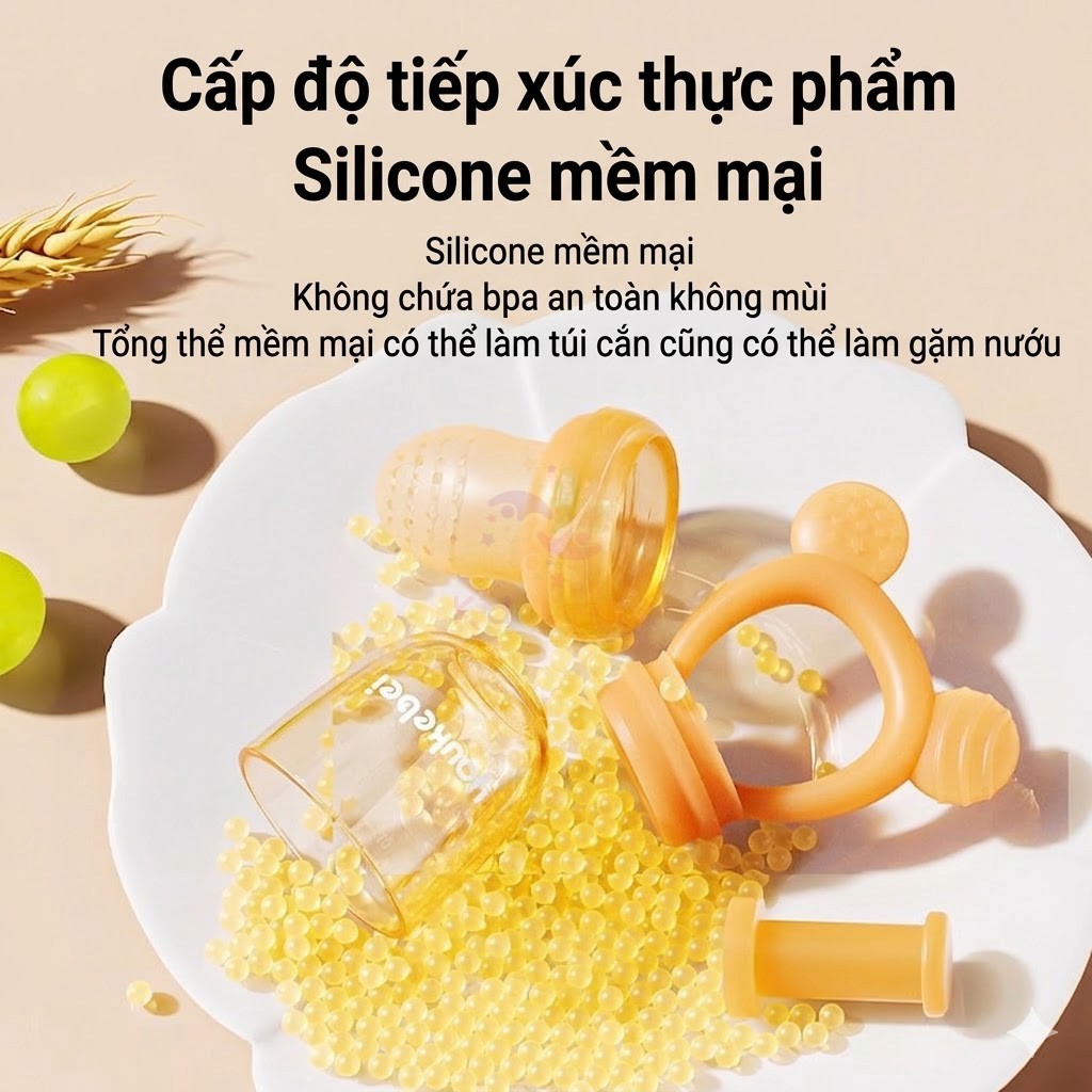 Túi nhai ăn dặm chống hóc silicon cao cấp Youkebei YKB69218 núm nhai trái cây đẩy xoay thông minh cho bé từ 4 tháng tuổi