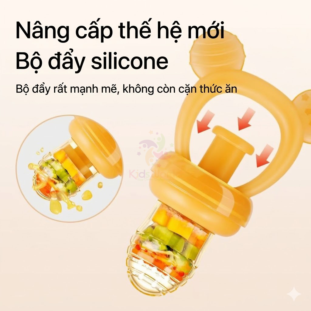 Túi nhai ăn dặm chống hóc silicon cao cấp Youkebei YKB69218 núm nhai trái cây đẩy xoay thông minh cho bé từ 4 tháng tuổi