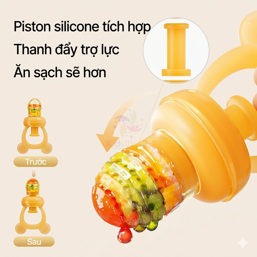 Túi nhai ăn dặm chống hóc silicon cao cấp Youkebei YKB69218 núm nhai trái cây đẩy xoay thông minh cho bé từ 4 tháng tuổi