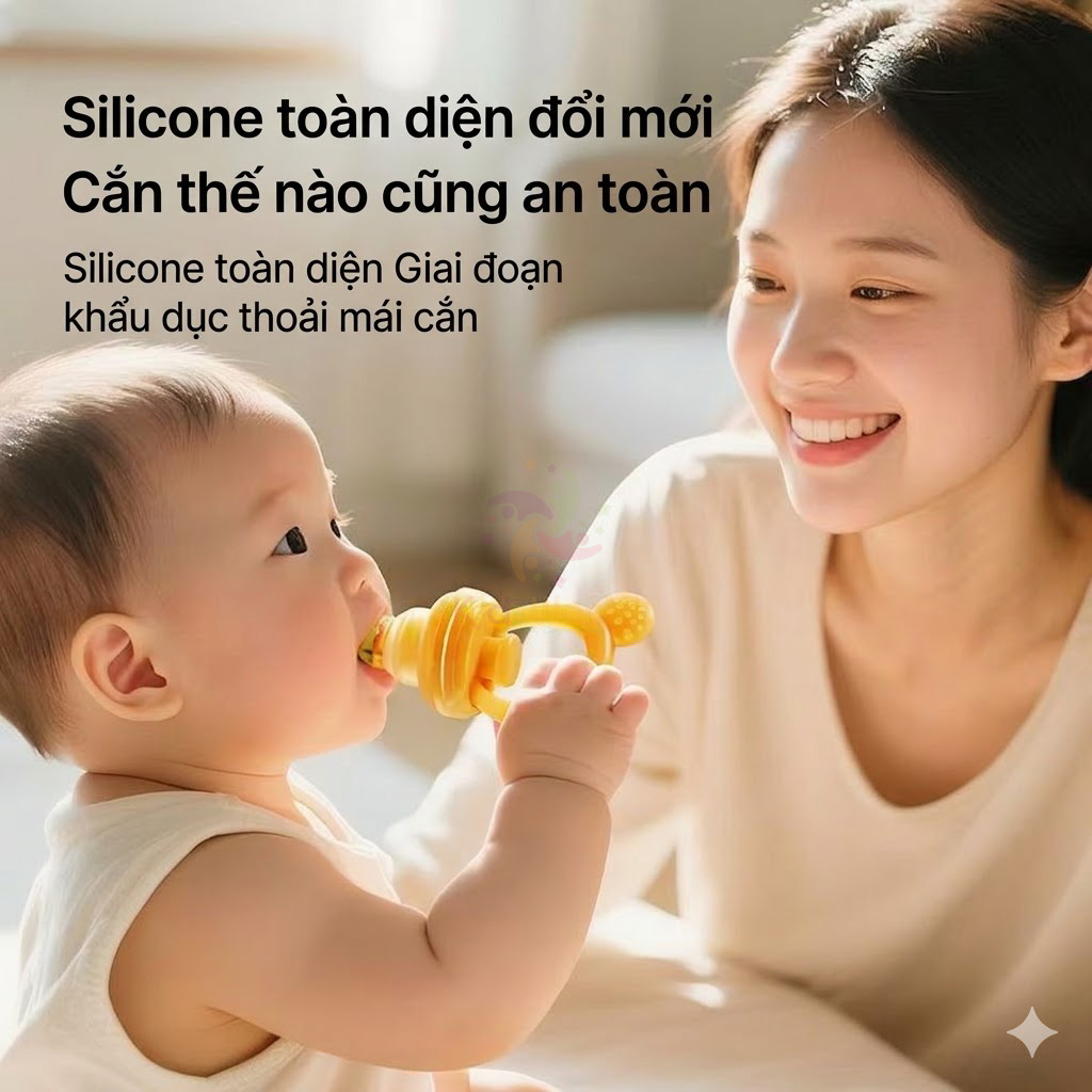 Túi nhai ăn dặm chống hóc silicon cao cấp Youkebei YKB69218 núm nhai trái cây đẩy xoay thông minh cho bé từ 4 tháng tuổi