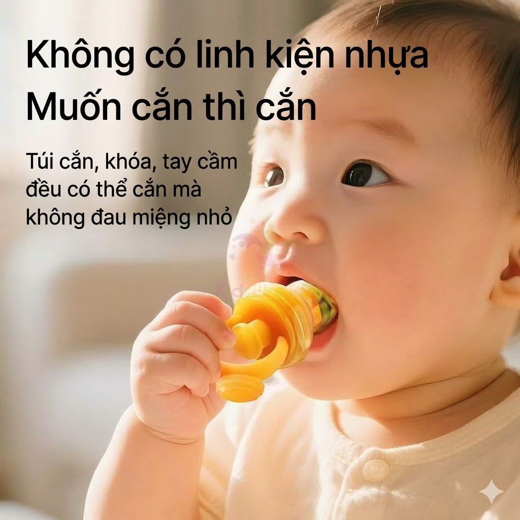 Túi nhai ăn dặm chống hóc silicon cao cấp Youkebei YKB69218 núm nhai trái cây đẩy xoay thông minh cho bé từ 4 tháng tuổi