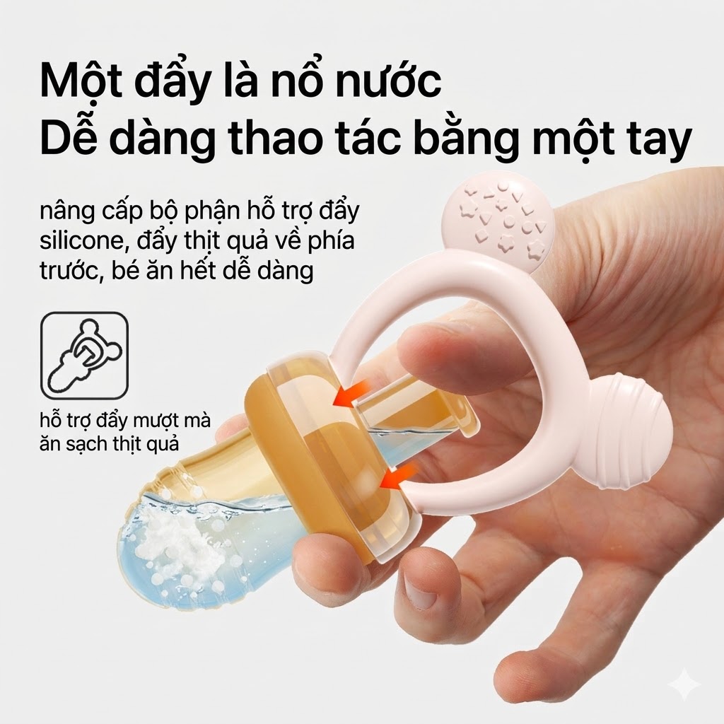 Túi nhai ăn dặm silicone Zaxion XZX69219 thiết kế dạng đẩy thông minh, vừa là túi nhai, vừa là gặm nướu