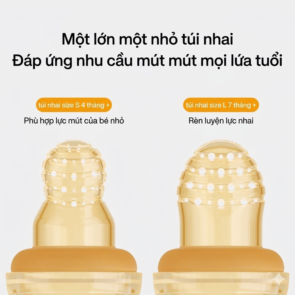 Túi nhai ăn dặm silicone Zaxion XZX69219 thiết kế dạng đẩy thông minh, vừa là túi nhai, vừa là gặm nướu