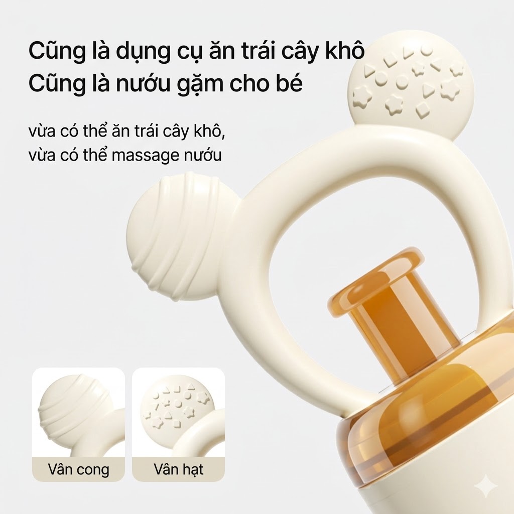 Túi nhai ăn dặm silicone Zaxion XZX69219 thiết kế dạng đẩy thông minh, vừa là túi nhai, vừa là gặm nướu