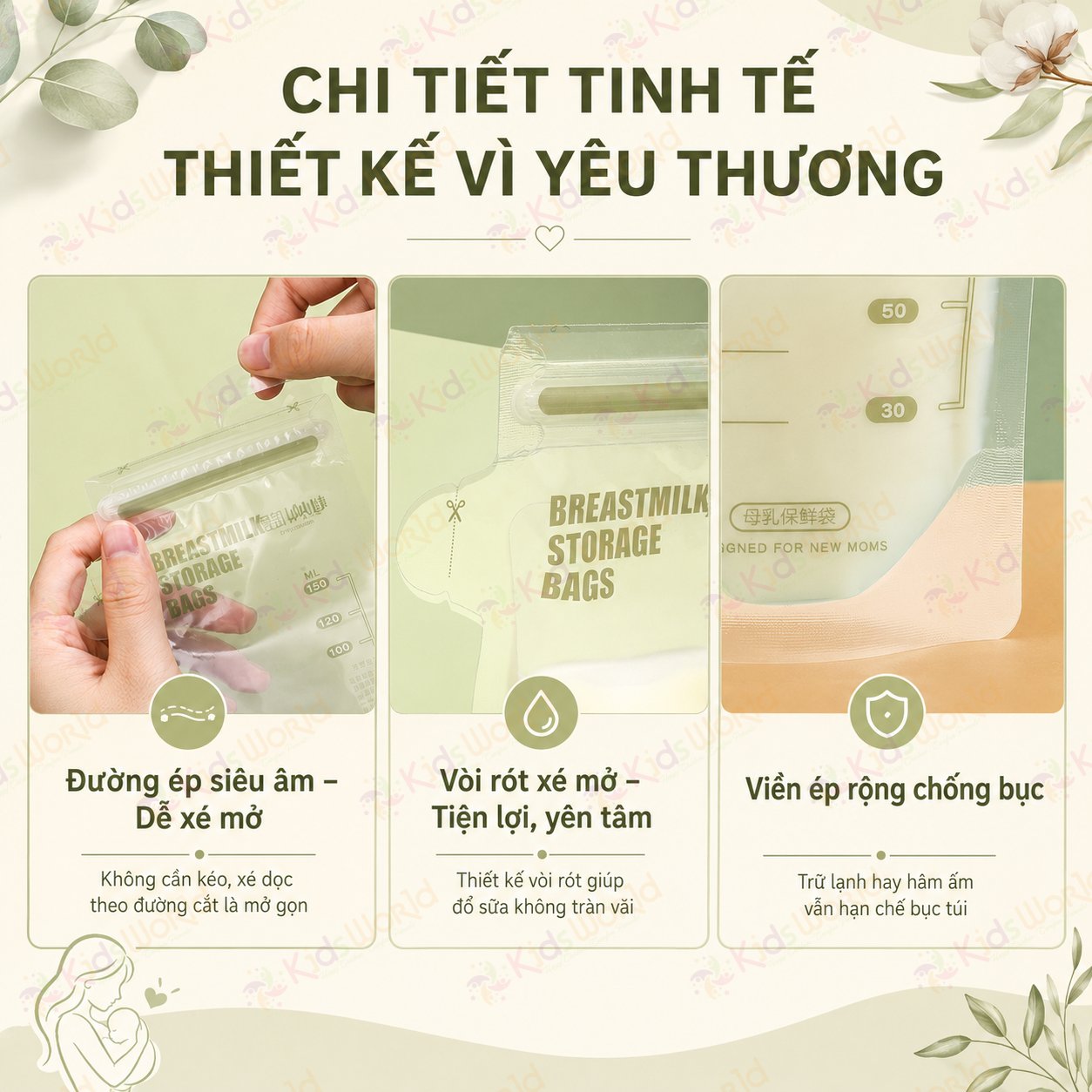 Túi trữ sữa mẹ WAI Breastmilk Storage Bag hộp 30 túi khóa zip kép, vòi rót tiện lợi, an toàn cho bé