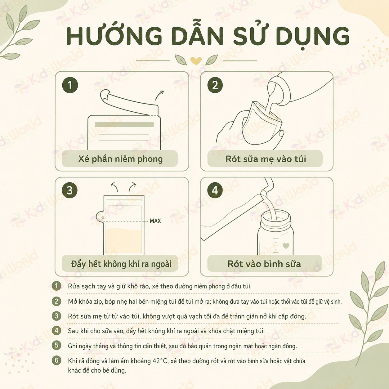 Túi trữ sữa mẹ WAI Breastmilk Storage Bag hộp 30 túi khóa zip kép, vòi rót tiện lợi, an toàn cho bé