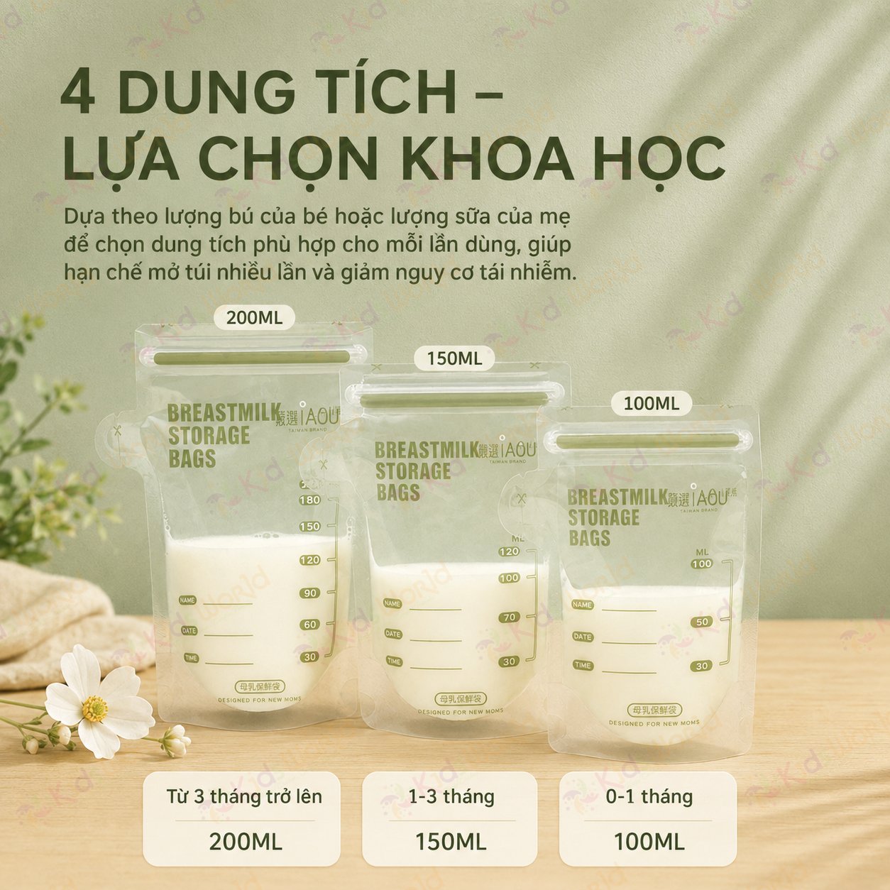 Túi trữ sữa mẹ WAI Breastmilk Storage Bag hộp 30 túi khóa zip kép, vòi rót tiện lợi, an toàn cho bé