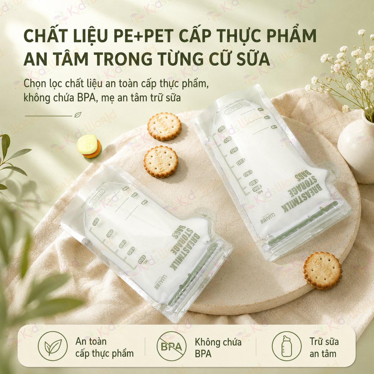 Túi trữ sữa mẹ WAI Breastmilk Storage Bag hộp 30 túi khóa zip kép, vòi rót tiện lợi, an toàn cho bé