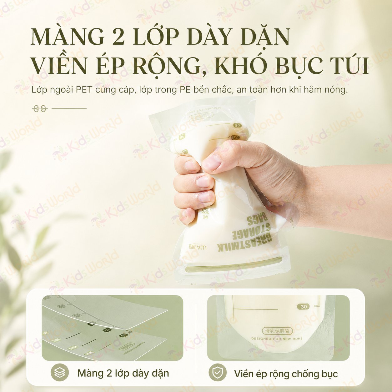 Túi trữ sữa mẹ WAI Breastmilk Storage Bag hộp 30 túi khóa zip kép, vòi rót tiện lợi, an toàn cho bé
