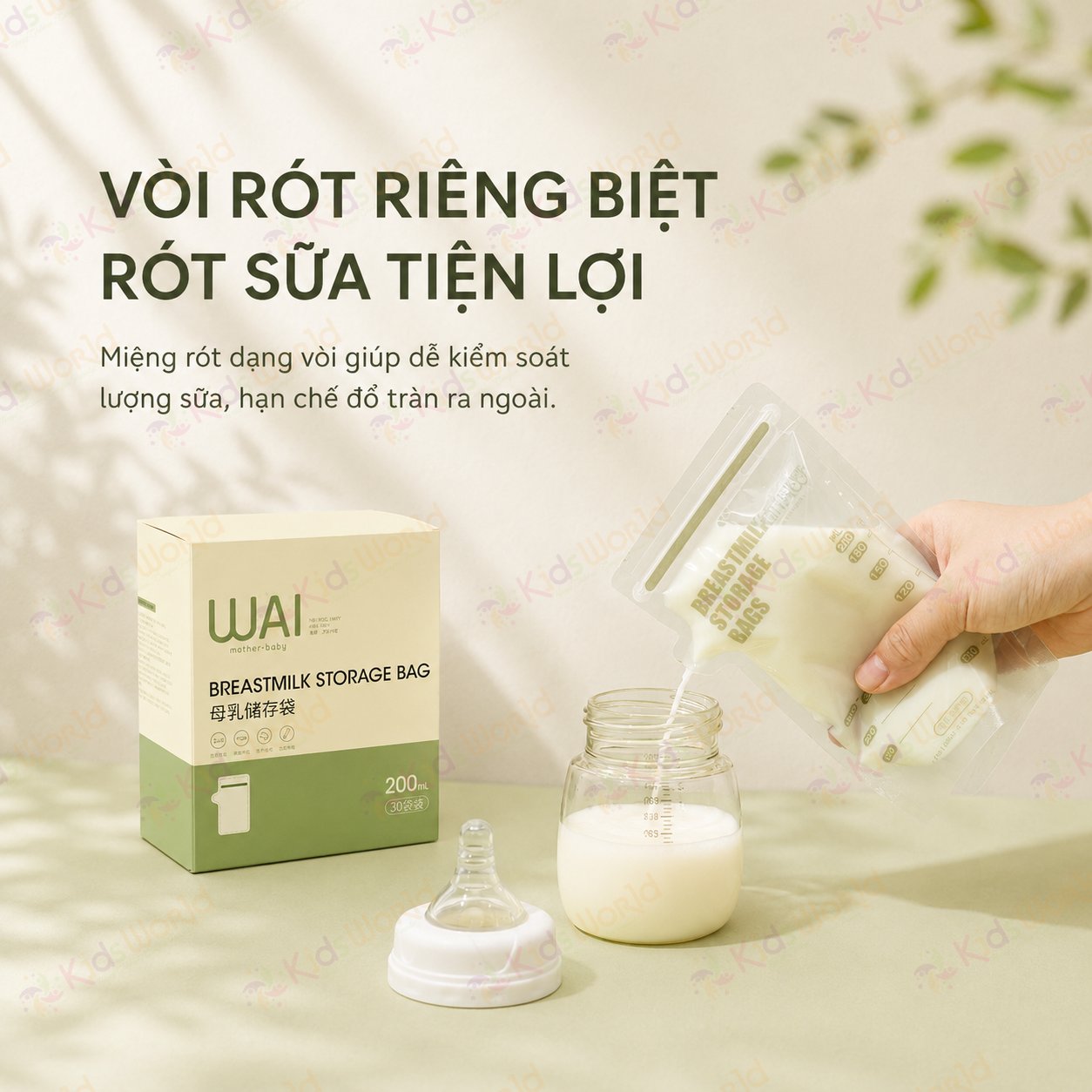 Túi trữ sữa mẹ WAI Breastmilk Storage Bag hộp 30 túi khóa zip kép, vòi rót tiện lợi, an toàn cho bé