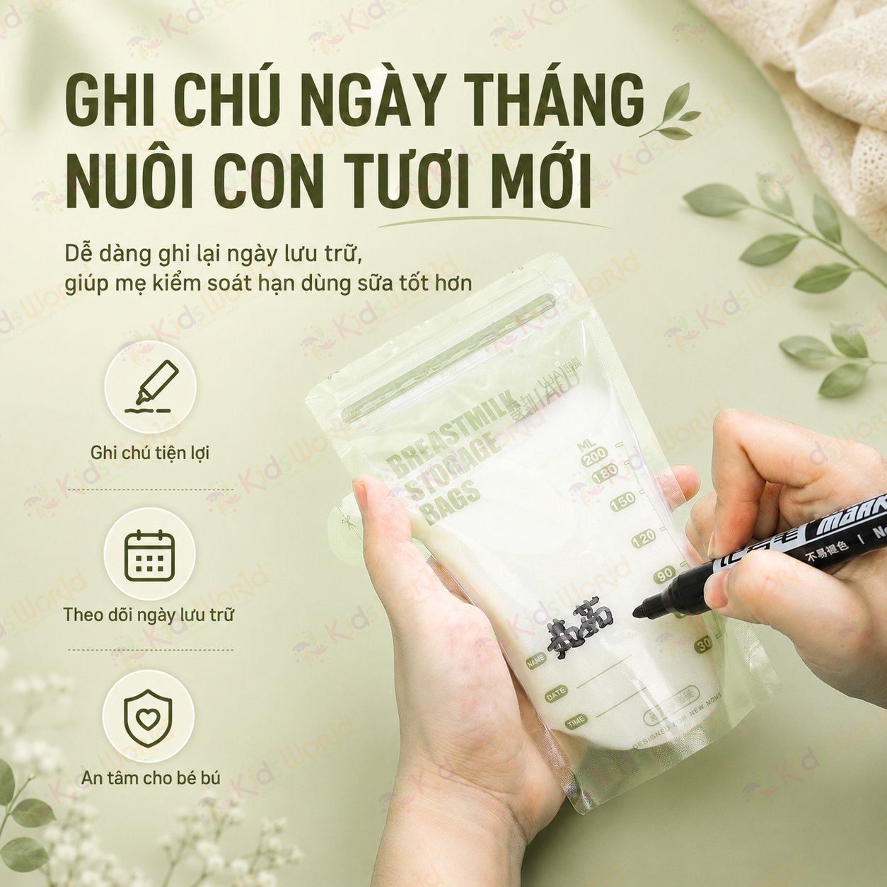Túi trữ sữa mẹ WAI Breastmilk Storage Bag hộp 30 túi khóa zip kép, vòi rót tiện lợi, an toàn cho bé