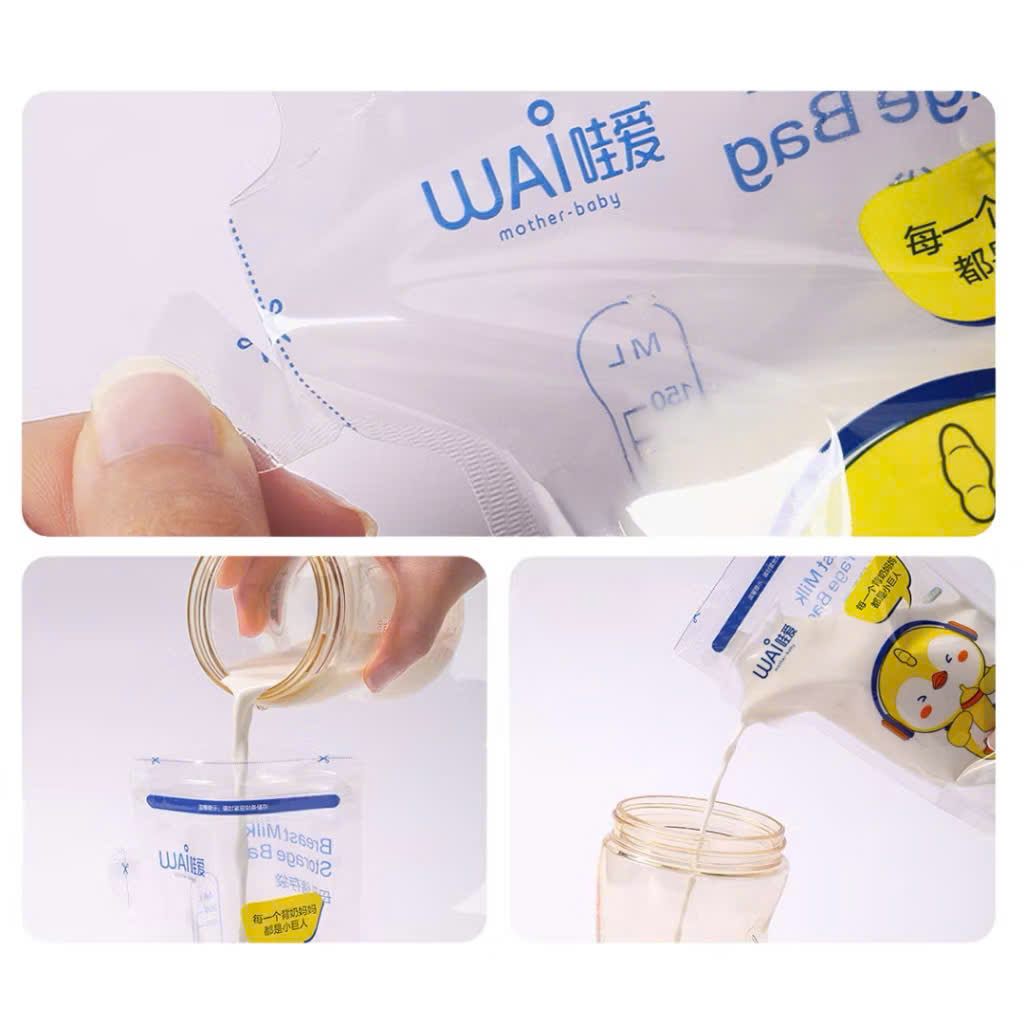 Túi trữ sữa mẹ WAI Breast Milk Storage mẫu mới cảm biến nhiệt độ đổi màu bịch 30 túi có vòi rót tiện lợi an toàn