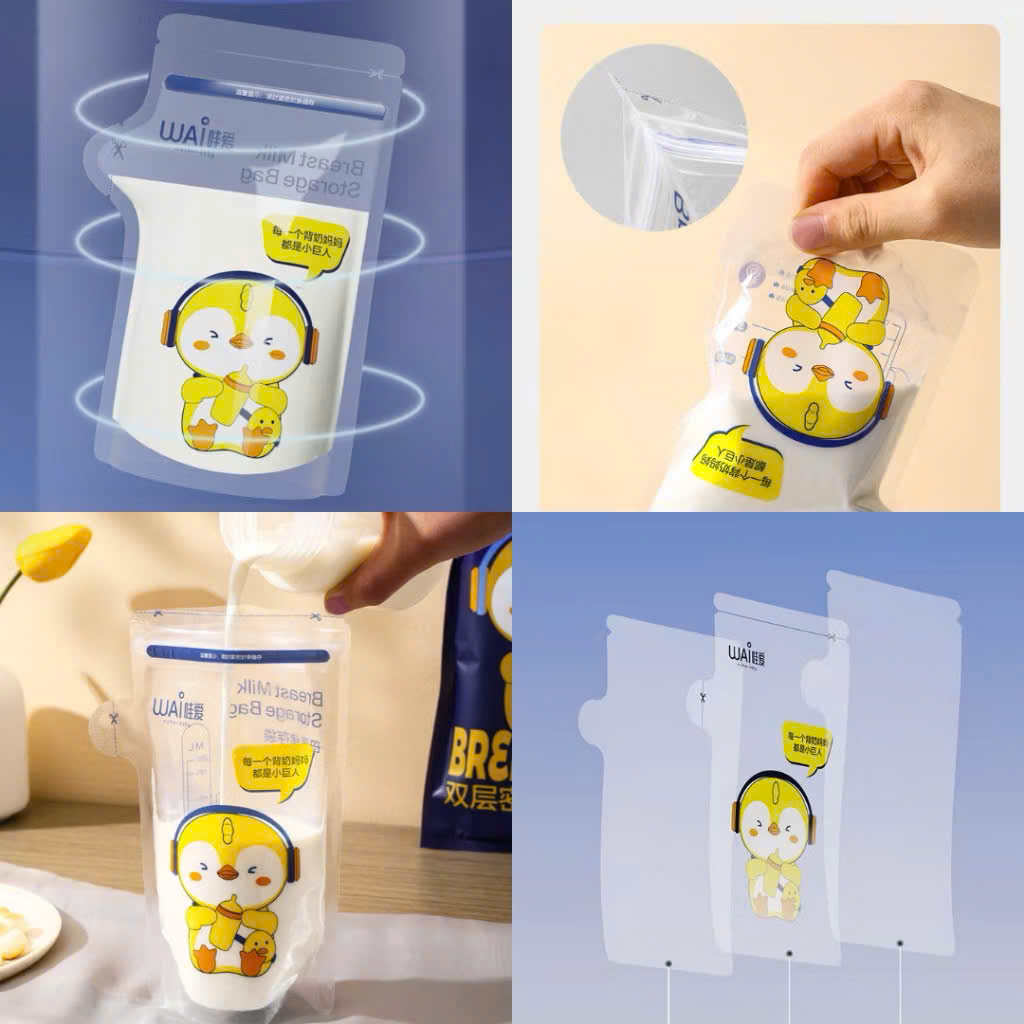 Túi trữ sữa mẹ WAI Breast Milk Storage mẫu mới cảm biến nhiệt độ đổi màu bịch 30 túi có vòi rót tiện lợi an toàn
