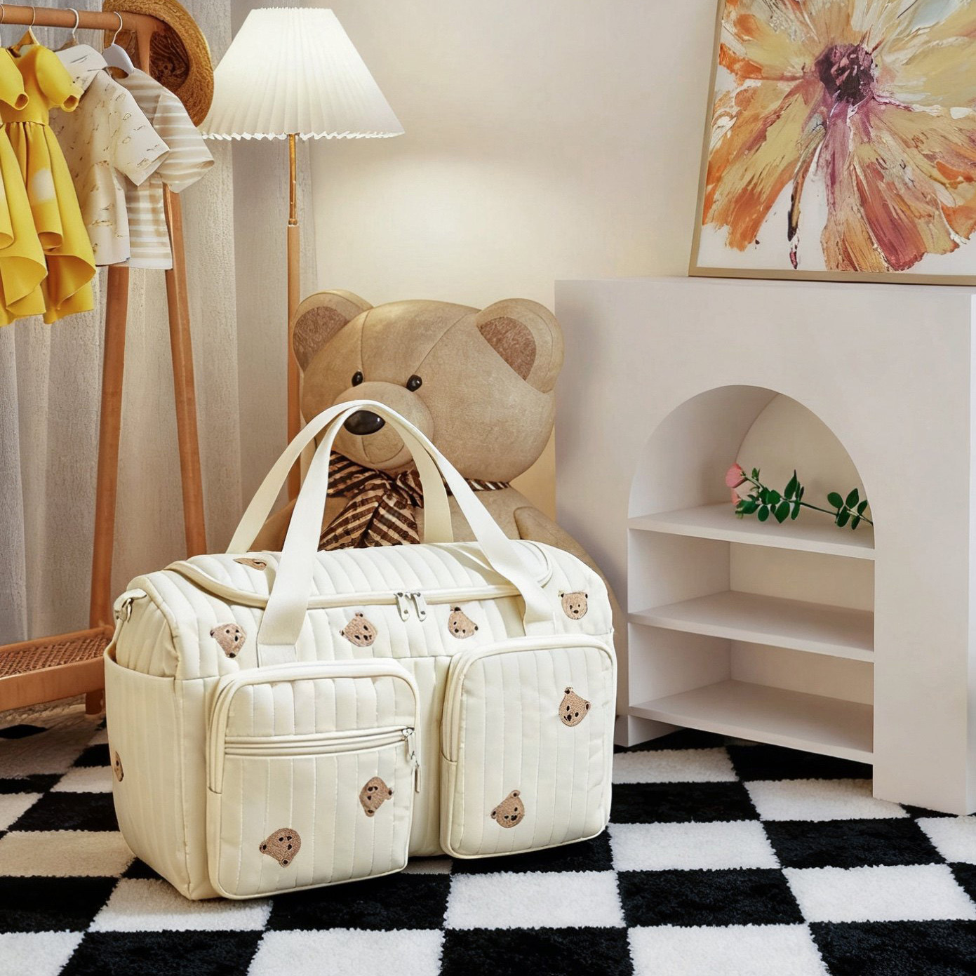 Túi xách bỉm sữa đựng đồ cho mẹ và bé Liandie thêu phong cách Hàn quốc cho mẹ hiện đại