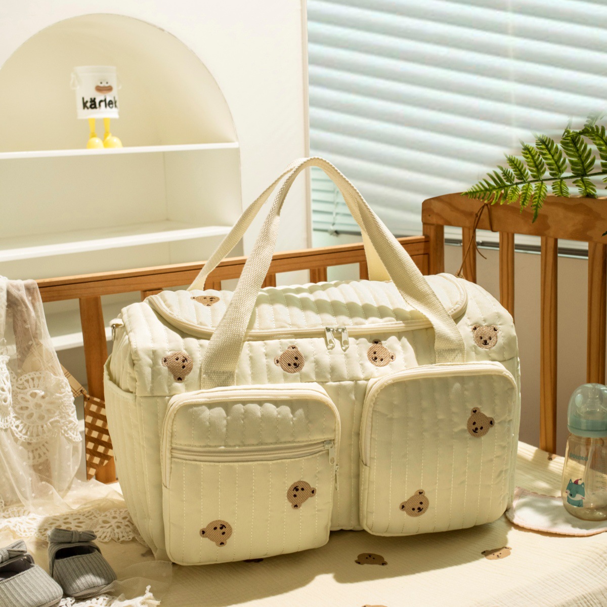 Túi xách bỉm sữa đựng đồ cho mẹ và bé Liandie thêu phong cách Hàn quốc cho mẹ hiện đại