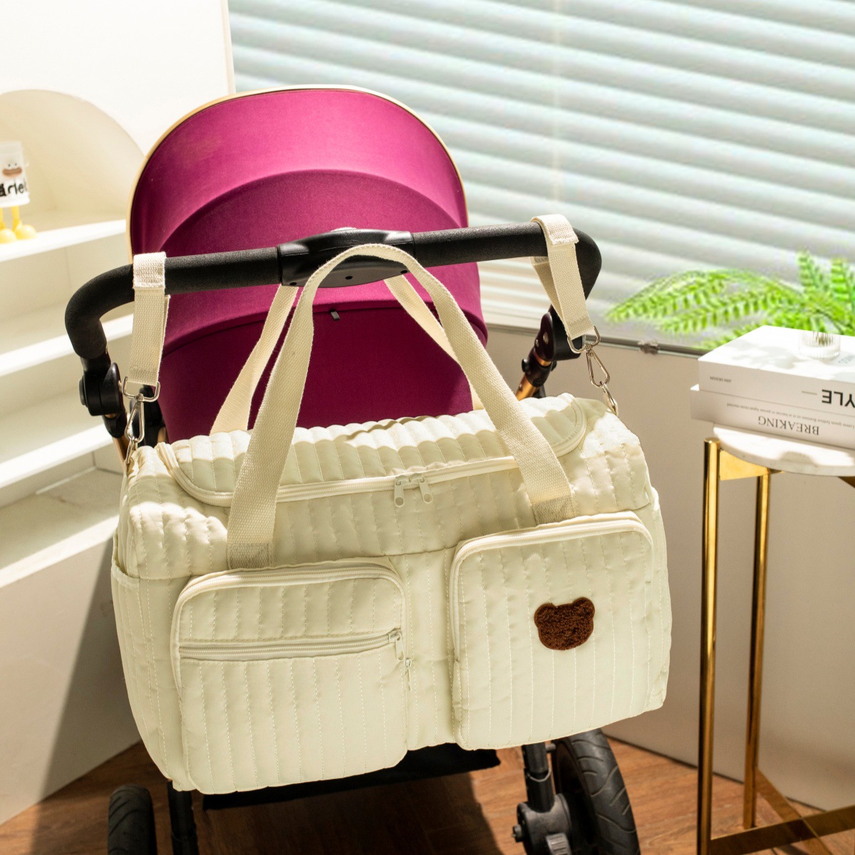 Túi xách bỉm sữa đựng đồ cho mẹ và bé Liandie thêu phong cách Hàn quốc cho mẹ hiện đại