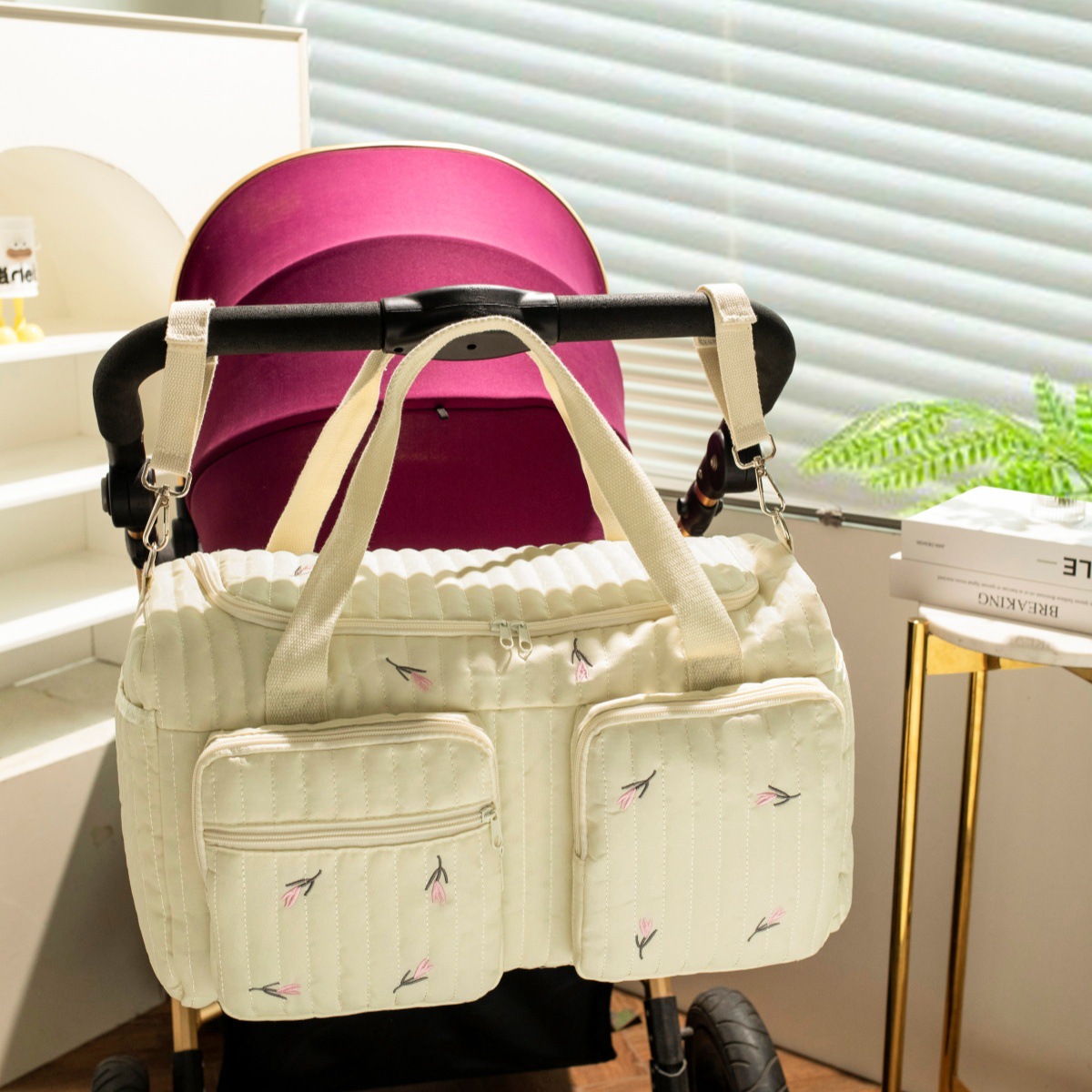 Túi xách bỉm sữa đựng đồ cho mẹ và bé Liandie thêu phong cách Hàn quốc cho mẹ hiện đại