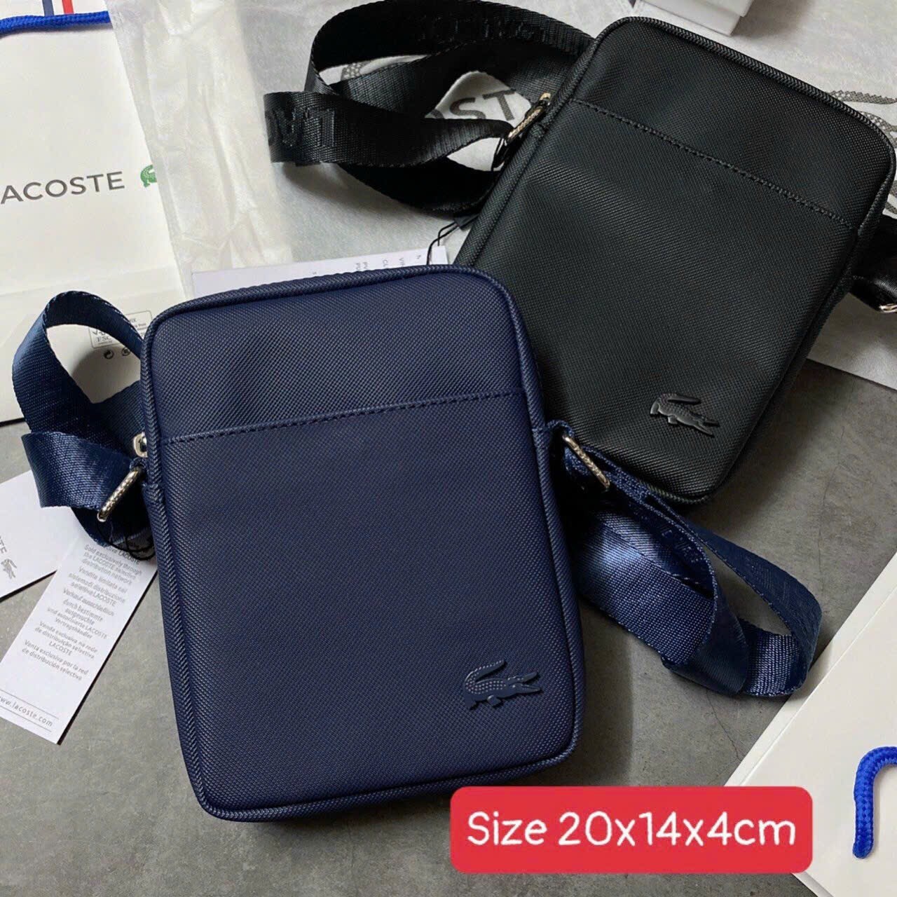 Túi Chéo Nam Lacoste, Chất da sần mịn với khoá zip logo nét, Hàng full tem, tag chuẩn hãng. size Size  20x14x4cm - TL1